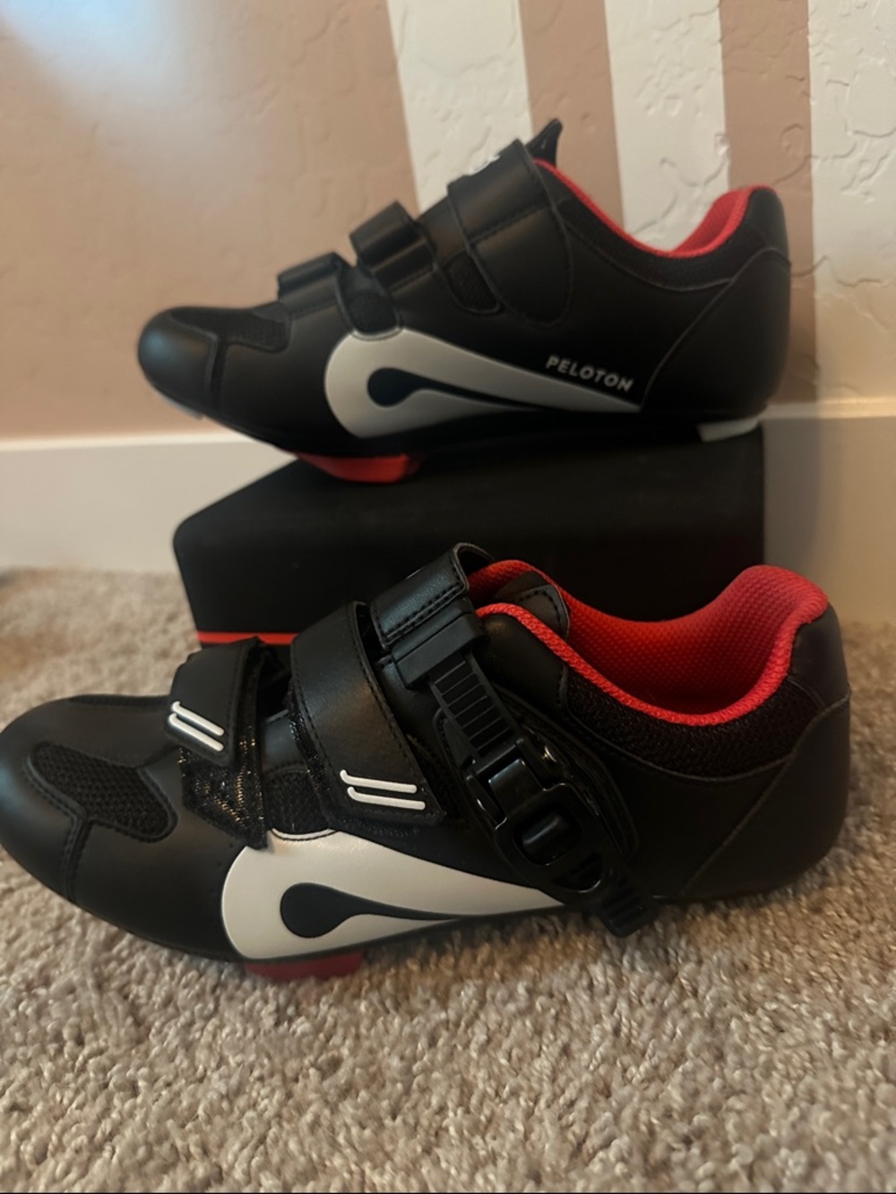 Peloton Cycling Sneakers - Black with Red Lining and White Accent
